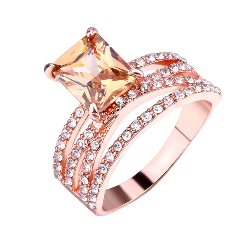 Greendou Fashion Jewelry 14k Rose Gold Plated Sterling Silver Square Champagne Zirconia Ring Size 5-10 (7) - Image 3
